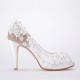 2019 spring new bride sandals wedding high heels fish mouth flower pearl rhinestone lace single shoes large size female