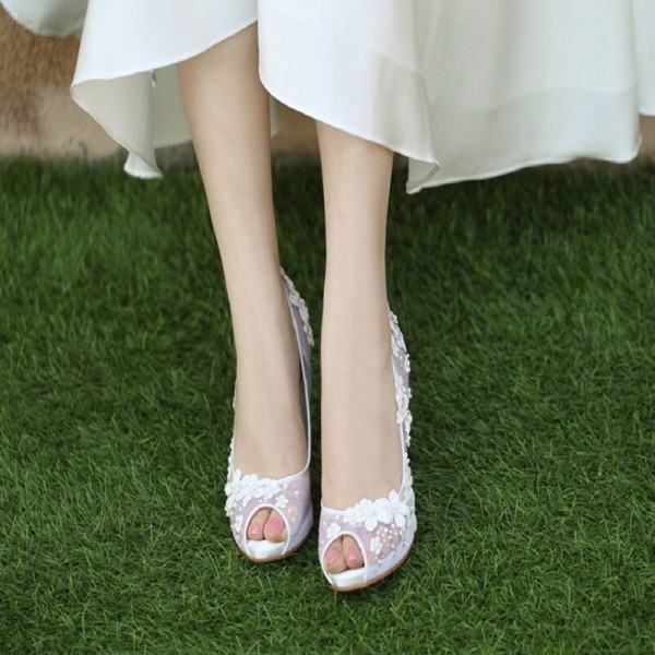 2019 spring new bride sandals wedding high heels fish mouth flower pearl rhinestone lace single shoes large size female
