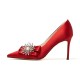 2020 autumn new red wedding shoes Chinese dress high heels female stiletto pointed bridal large size single shoes