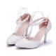 2021 spring pointed stiletto high heel bridal wedding shoes lace pearl banquet dress sandals adult gift large size women's shoes