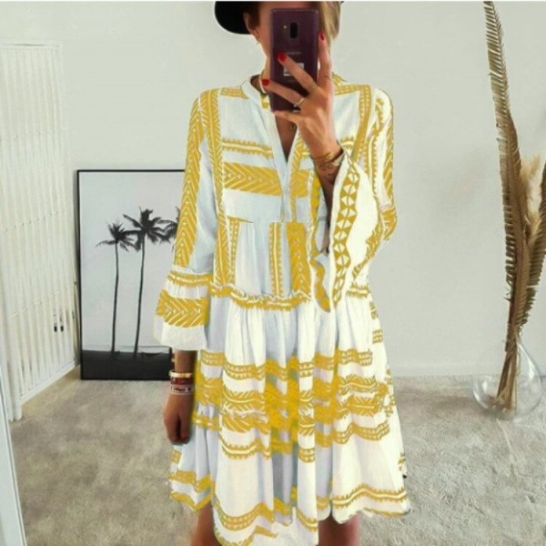 Autumn Women Dresses Summer Casual Loose Long Sleeve Ruffle V Neck Striped Print Bohemain Beach Party Mini Dress Femme Vestidos Autumn Women Dresses Summer Casual Loose Long Sleeve Ruffle V Neck Striped Print Bohemain Beach Party Mini Dress Femme Vestidos