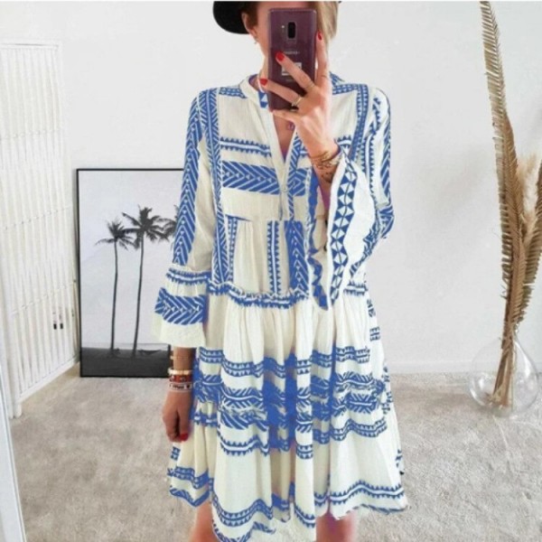 Autumn Women Dresses Summer Casual Loose Long Sleeve Ruffle V Neck Striped Print Bohemain Beach Party Mini Dress Femme Vestidos Autumn Women Dresses Summer Casual Loose Long Sleeve Ruffle V Neck Striped Print Bohemain Beach Party Mini Dress Femme Vestidos