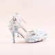 Blue lace flower bridal shoes white pearl rhinestone wedding shoes pointed stiletto super high heel dress female sandals Blue lace flower bridal shoes white pearl rhinestone wedding shoes pointed stiletto super high heel dress female sandals