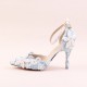 Blue lace flower bridal shoes white pearl rhinestone wedding shoes pointed stiletto super high heel dress female sandals Blue lace flower bridal shoes white pearl rhinestone wedding shoes pointed stiletto super high heel dress female sandals