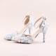 Blue lace flower bridal shoes white pearl rhinestone wedding shoes pointed stiletto super high heel dress female sandals Blue lace flower bridal shoes white pearl rhinestone wedding shoes pointed stiletto super high heel dress female sandals