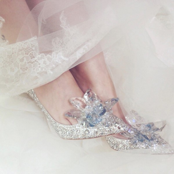 Cinderella crystal gold dress bridal shoes silver pointed high heels stiletto bridesmaid shallow mouth size wedding shoes women Cinderella crystal gold dress bridal shoes silver pointed high heels stiletto bridesmaid shallow mouth size wedding shoes women