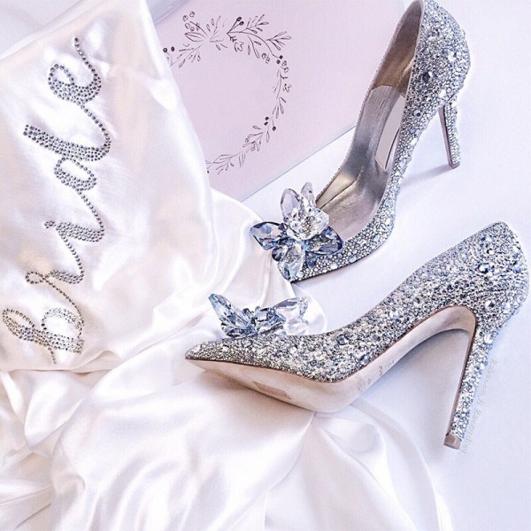 Cinderella crystal gold dress bridal shoes silver pointed high heels stiletto bridesmaid shallow mouth size wedding shoes women Cinderella crystal gold dress bridal shoes silver pointed high heels stiletto bridesmaid shallow mouth size wedding shoes women