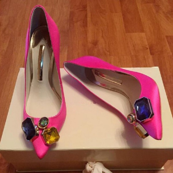 Color rhinestone square buckle satin pointed high heel stiletto sexy shallow mouth women's shoes bride wedding shoes large size Color rhinestone square buckle satin pointed high heel stiletto sexy shallow mouth women's shoes bride wedding shoes large size