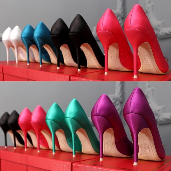 Color rhinestone square buckle satin pointed high heel stiletto sexy shallow mouth women's shoes bride wedding shoes large size Color rhinestone square buckle satin pointed high heel stiletto sexy shallow mouth women's shoes bride wedding shoes large size