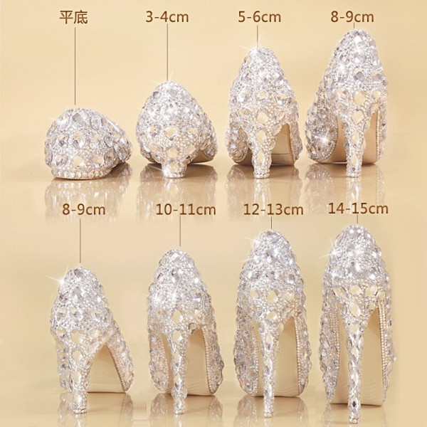 Crystal wedding shoes 2019 new female bottom high heels rhinestone fine with shallow mouth pointed bridal shoes large size Crystal wedding shoes 2019 new female bottom high heels rhinestone fine with shallow mouth pointed bridal shoes large size