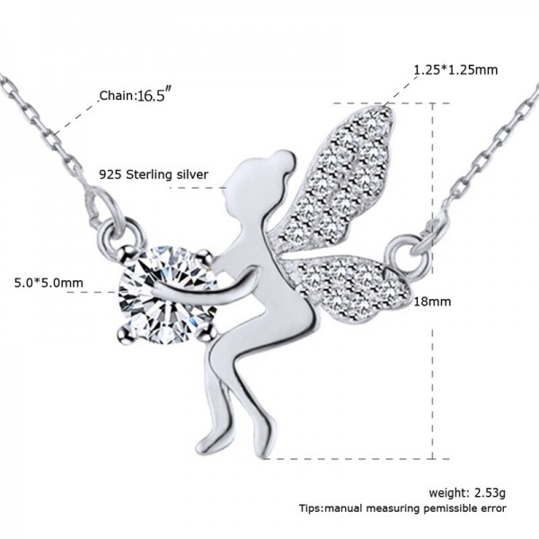 Dyson 925 Sterling Silver Necklaces Angel Girls Wing Crystal Zirconia Sweet Lovely Necklaces For Women Friends Fashion Jewelry