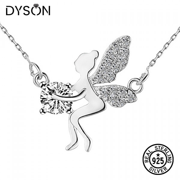 Dyson 925 Sterling Silver Necklaces Angel Girls Wing Crystal Zirconia Sweet Lovely Necklaces For Women Friends Fashion Jewelry