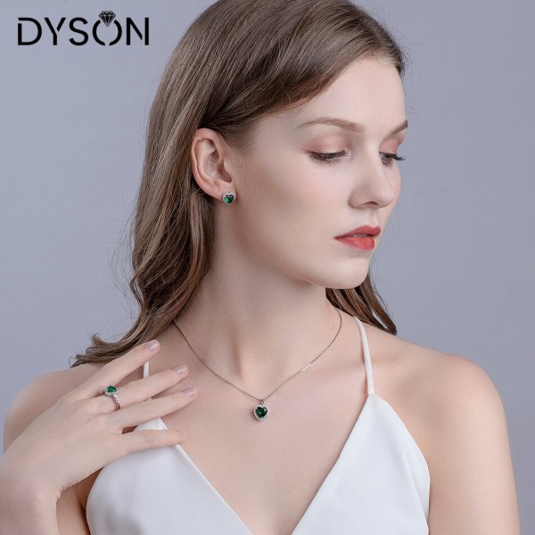 Dyson 925 Sterling Silver Necklaces Heart Created Russian Nano Emerald Pendant Neckalce For Women 18\