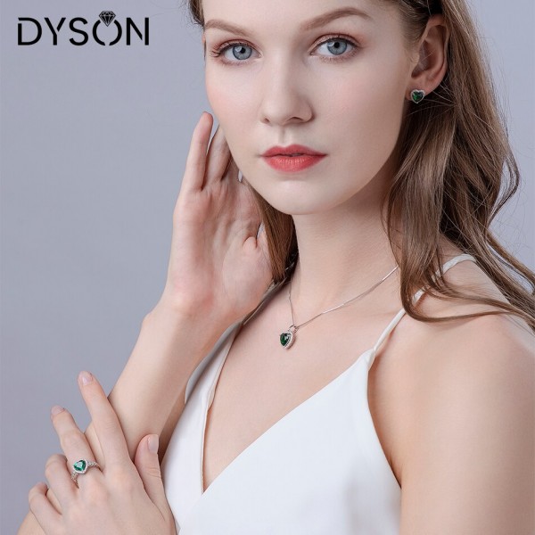 Dyson 925 Sterling Silver Necklaces Heart Created Russian Nano Emerald Pendant Neckalce For Women 18\