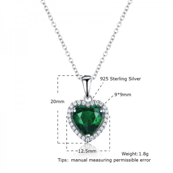 Dyson 925 Sterling Silver Necklaces Heart Created Russian Nano Emerald Pendant Neckalce For Women 18\