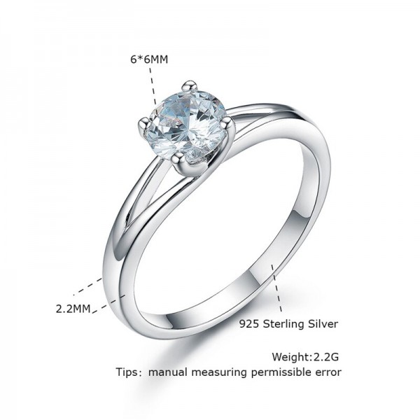 Dyson 925 Sterling Silver Ring Engagement Round Cystal Zirconia Solitaire Rings For Women Lover Gift Wedding Anniversary Jewelry
