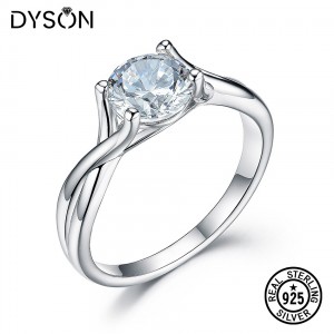 Dyson 925 Sterling Silver Rings Infinity Solitaire Round Clear Zirconia Promise Engagement Rings For Women Bridal Fine Jewelry