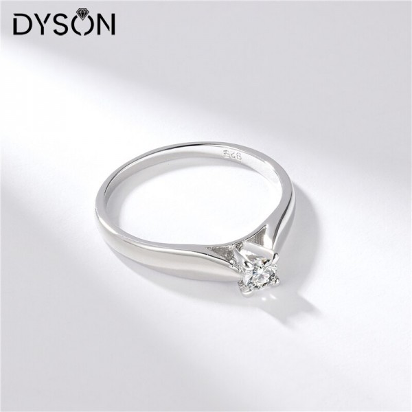 Dyson 925 Sterling Silver Rings Solitaire Classic White Zirconia Promise Bridal Wedding Engagement Rings For Women Fine Jewelry