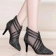 Fashion Mesh Cross Striped Lace Women Ladies Casual Pointed High Heels Pumps Women Sandals Shoes