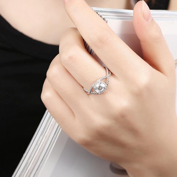 SILVERHOO 925 Sterling Silver Cross Curve Inlaid Stone Rings Jewelry Vintage Wedding Rings For Women Birthday Stone Gifts