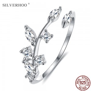SILVERHOO 925 Sterling Silver Handmade Olive Leaf Rings for Women Exquisite  Adjustable Open Ring Silver Jewelry Wedding Gifts