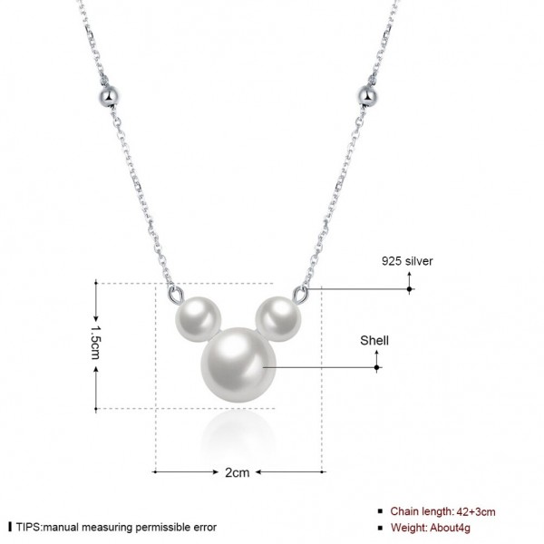 SILVERHOO 925 Sterling Silver Necklaces Women's Three Pearl Pendant  Wedding Lovely Mickey Shape Necklace