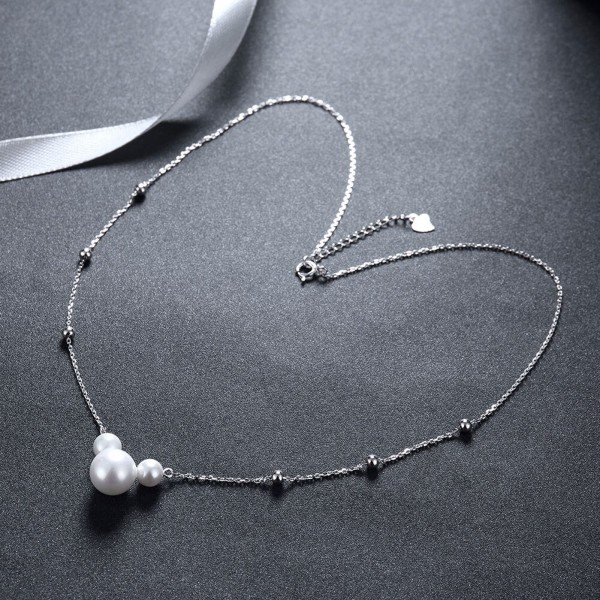 SILVERHOO 925 Sterling Silver Necklaces Women's Three Pearl Pendant  Wedding Lovely Mickey Shape Necklace