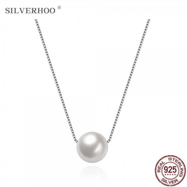 SILVERHOO 925 Sterling Silver Shell Pearl Women Necklaces Elegant Creative Fine Jewelry Wedding Couple Imitation Pearls Pendant