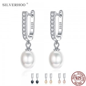 SILVERHOO 925 Sterling Silver Women Stud Earrings Exquisite Large Freshwater Pearl Earrings Female Jewelry Valentine's Day Gifts