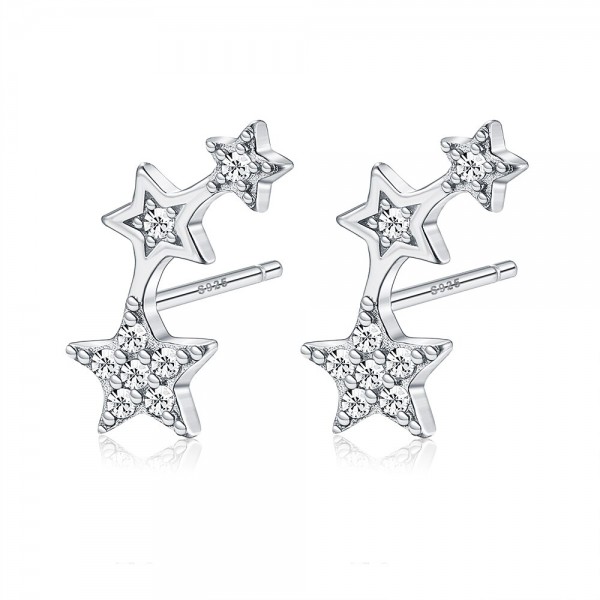SILVERHOO Cuff Earrings Authentic 925 Sterling Silver CZ Exquisite Stackable Star Earrings for Women Jewelry Valentine's Gift