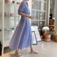 Women Short Sleeve Turn-down Collar A-line Pleated Dress 2020 Autumn Korean Striped Fashion Long Dresses Casual Female Vestidos